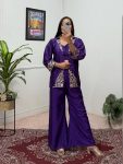 FANCY CHINON EMBROIDERY WORK STITCHED BLOUSE PALAZZO WITH KOTI PARTY WEAR WHOLESALE PRICE ETHNIC GARMENT (3)