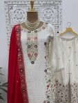 FANCY CHINON SILK EMBROIDERY SEQUENCE AND THREAD WORK WITH STONE HAND WORK TOP PALAZZO WITH DUPATTA FESTIVE WEAR WHOLESALE PRICE ETHNIC GARMENT (15)