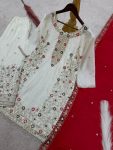 FANCY CHINON SILK EMBROIDERY SEQUENCE AND THREAD WORK WITH STONE HAND WORK TOP PALAZZO WITH DUPATTA FESTIVE WEAR WHOLESALE PRICE ETHNIC GARMENT (15)
