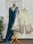 FANCY CHINON SILK EMBROIDERY SEQUENCE AND THREAD WORK WITH STONE HAND WORK TOP PALAZZO WITH DUPATTA FESTIVE WEAR WHOLESALE PRICE ETHNIC GARMENT (21)