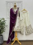 FANCY CHINON SILK EMBROIDERY SEQUENCE AND THREAD WORK WITH STONE HAND WORK TOP PALAZZO WITH DUPATTA FESTIVE WEAR WHOLESALE PRICE ETHNIC GARMENT (3)