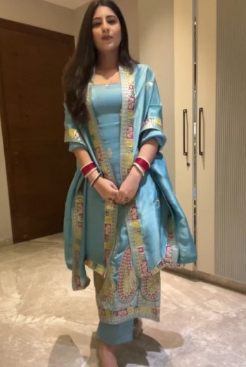 FANCY CHINON SILK EMBROIDERY SEQUENCE WORK  TOP BOTTOM WITH DUPATTA  RAMA