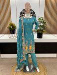 FANCY CHINON SILK EMBROIDERY SEQUENCE WORK TOP BOTTOM WITH DUPATTA FESTIVE WEAR WHOLESALE PRICE ETHNIC GARMENT (3)