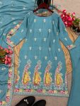 FANCY CHINON SILK EMBROIDERY SEQUENCE WORK TOP BOTTOM WITH DUPATTA FESTIVE WEAR WHOLESALE PRICE ETHNIC GARMENT (3)