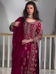 FANCY CHINON SILK SEQUENCE MULTI EMBROIDERY WORK TOP BOTTOM WITH DUPATTA FESTIVE WEAR WHOLESALE PRICE ETHNIC GARMENT (4)