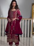 FANCY CHINON SILK SEQUENCE MULTI EMBROIDERY WORK TOP BOTTOM WITH DUPATTA  RANI