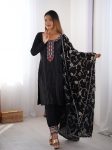 FANCY CHINON SILK THREAD SEQUENCE WORK TOP BOTTOM WITH DUPATTA BLACK