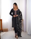 FANCY CHINON SILK THREAD SEQUENCE WORK TOP BOTTOM WITH DUPATTA PARTY WEAR WHOLESALE PRICE ETHNIC GARMENT (3)