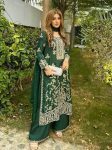 FANCY CHINON SILK ZARI AND SEQUENCE EMBROIDERY WORK WITH FANCY LACE WORK TOP PALAZZO WITH DUPATTA GREEN