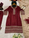 FANCY CHINON THREAD SEQUENCE EMBROIDERY WORK TOP BOTTOM WITH DUPATTA PARTY WEAR WHOLESALE PRICE ETHNIC GARMENT (4)