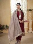FANCY CHINON THREAD SEQUENCE EMBROIDERY WORK TOP BOTTOM WITH DUPATTA PARTY WEAR WHOLESALE PRICE ETHNIC GARMENT (4)