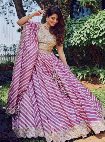 FANCY COTTON CREPE SILK DIGITAL PRINTED SEQUENCE ZARI WORK LEHENGA CHOLI WITH DUPATTA PINK