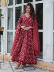 FANCY COTTON DIGITAL PRINTED ALIA CUT GOWN BOTTOM WITH DUPATTA MAROON