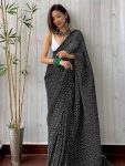 FANCY CRUSHED DIGITAL PRINTED SAREE WITH UNSTITCHED BLOUSE BLACK