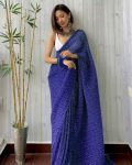 FANCY CRUSHED DIGITAL PRINTED SAREE WITH UNSTITCHED BLOUSE BLUE