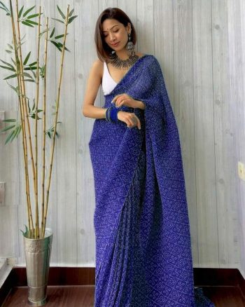 FANCY CRUSHED DIGITAL PRINTED SAREE WITH UNSTITCHED BLOUSE BLUE
