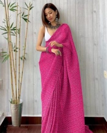 FANCY CRUSHED DIGITAL PRINTED SAREE WITH UNSTITCHED BLOUSE PINK