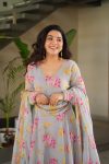 FANCY FAUX GEORGETTE FLOWER DIGITAL PRINT WORK GOWN WITH DUPATTA FESTIVE WEAR WHOLESALE PRICE ETHNIC GARMENT (1)