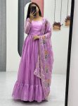 FANCY FENDI SILK RUFFLE WORK GOWN WITH DUPATTA FESTIVE WEAR WHOLESALE PRICE ETHNIC GARMENT (5)