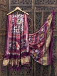 FANCY GAJI SILK PRINT WITH LAGDI PATTA AND TASSELS WORK DUPATTA  PURPLE