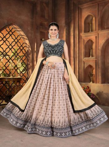 FANCY GEORGETTE DIGITAL PRINTED EMBROIDERY SEQUENCE WORK LEHENGA CHOLI WITH DUPATTA OFF WHITE