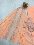 FANCY GEORGETTE EMBROIDERY SEQUENCE DIAMOND WORK BLOUSE SKIRT WITH KOTI PARTY WEAR WHOLESALE PRICE ETHNIC GARMENT (4)