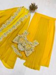 FANCY GEORGETTE EMBROIDERY SEQUENCE DIAMOND WORK BLOUSE SKIRT WITH KOTI PARTY WEAR WHOLESALE PRICE ETHNIC GARMENT (3)