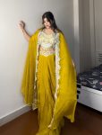 FANCY GEORGETTE EMBROIDERY SEQUENCE DIAMOND WORK BLOUSE SKIRT WITH KOTI YELLOW