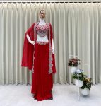 FANCY GEORGETTE EMBROIDERY SEQUENCE DIAMOND WORK BLOUSE SKIRT WITH KOTI PARTY WEAR WHOLESALE PRICE ETHNIC GARMENT (5)