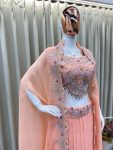 FANCY GEORGETTE EMBROIDERY SEQUENCE DIAMOND WORK BLOUSE SKIRT WITH KOTI PARTY WEAR WHOLESALE PRICE ETHNIC GARMENT (4)