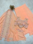 FANCY GEORGETTE EMBROIDERY SEQUENCE DIAMOND WORK BLOUSE SKIRT WITH KOTI PARTY WEAR WHOLESALE PRICE ETHNIC GARMENT (4)