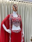 FANCY GEORGETTE EMBROIDERY SEQUENCE DIAMOND WORK BLOUSE SKIRT WITH KOTI PARTY WEAR WHOLESALE PRICE ETHNIC GARMENT (5)