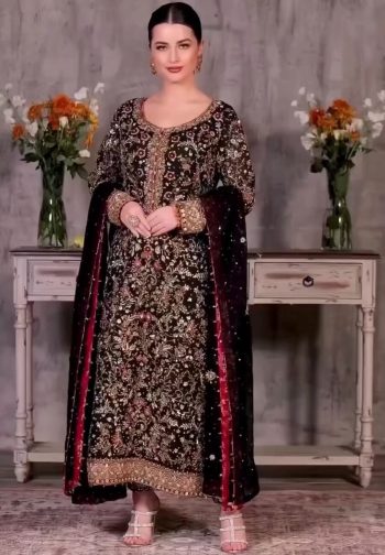 FANCY GEORGETTE EMBROIDERY SEQUENCE MOTI WORK TOP BOTTOM WITH DUPATTA BLACK
