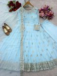 FANCY GEORGETTE EMBROIDERY SEQUENCE WORK GOWN BOTTOM WITH DUPATTA PARTY WEAR WHOLESALE PRICE ETHNIC GARMENT (4)