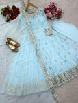 FANCY GEORGETTE EMBROIDERY SEQUENCE WORK GOWN BOTTOM WITH DUPATTA PARTY WEAR WHOLESALE PRICE ETHNIC GARMENT (4)