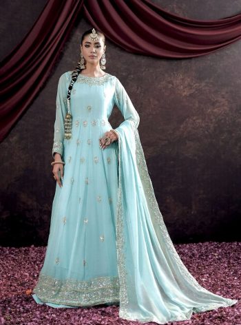 FANCY GEORGETTE EMBROIDERY SEQUENCE WORK GOWN BOTTOM WITH DUPATTA SKY