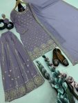 FANCY GEORGETTE EMBROIDERY SEQUENCE WORK REAL MIRROR PEARL WORK TOP PALAZZO WITH DUPATTA PARTY WEAR WHOLESALE PRICE ETHNIC GARMENT (4)