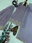 FANCY GEORGETTE EMBROIDERY SEQUENCE WORK REAL MIRROR PEARL WORK TOP PALAZZO WITH DUPATTA PARTY WEAR WHOLESALE PRICE ETHNIC GARMENT (4)