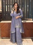 FANCY GEORGETTE EMBROIDERY SEQUENCE WORK REAL MIRROR PEARL WORK TOP PALAZZO WITH DUPATTA LAVENDER