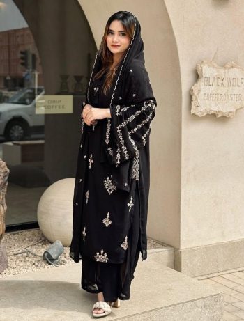 FANCY GEORGETTE EMBROIDERY SEQUENCE WORK TOP PALAZZO WITH DUPATTA BLACK