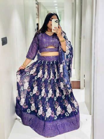 FANCY GEORGETTE EMBROIDERY THREAD SEQUENCE WORK LEHENGA CHOLI WITH DUPATTA PURPLE