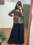 FANCY GEORGETTE EMBROIDERY WORK JACKET PALAZZO WITH DUPATTA  BLACK