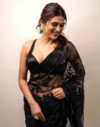 FANCY GEORGETTE MULTI EMBROIDERY SEQUENCE WORK SAREE WITH UNSTITCHED BLOUSE  BLACK