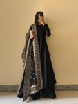 FANCY GEORGETTE POTLI BUTTON WORK GOWN PALAZZO WITH DUPATTA  BLACK