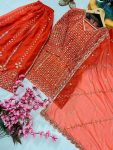 FANCY GEORGETTE SEQUENCE EMBROIDERY WORK TOP PALAZZO WITH DUPATTA PARTY WEAR WHOLESALE PRICE ETHNIC GARMENT (5)