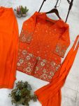 FANCY GEORGETTE SEQUENCE EMBROIDERY WORK TOP PALAZZO WITH DUPATTA PARTY WEAR WHOLESALE PRICE ETHNIC GARMENT (10)