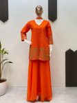 FANCY GEORGETTE SEQUENCE EMBROIDERY WORK TOP PALAZZO WITH DUPATTA PARTY WEAR WHOLESALE PRICE ETHNIC GARMENT (10)