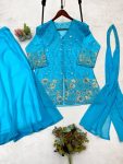FANCY GEORGETTE SEQUENCE EMBROIDERY WORK TOP PALAZZO WITH DUPATTA PARTY WEAR WHOLESALE PRICE ETHNIC GARMENT (6)
