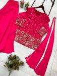 FANCY GEORGETTE SEQUENCE EMBROIDERY WORK TOP PALAZZO WITH DUPATTA PARTY WEAR WHOLESALE PRICE ETHNIC GARMENT (7)
