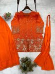 FANCY GEORGETTE SEQUENCE EMBROIDERY WORK TOP PALAZZO WITH DUPATTA PARTY WEAR WHOLESALE PRICE ETHNIC GARMENT (10)